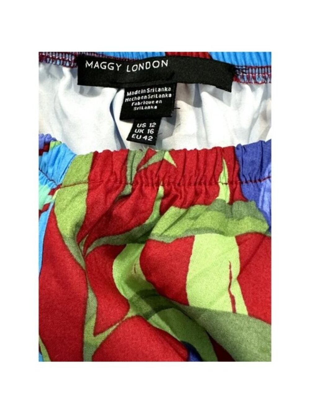 Maggy London Blue Floral Midi Dress Short Sleeves Cotton Blend US 12 - Picture 5 of 11